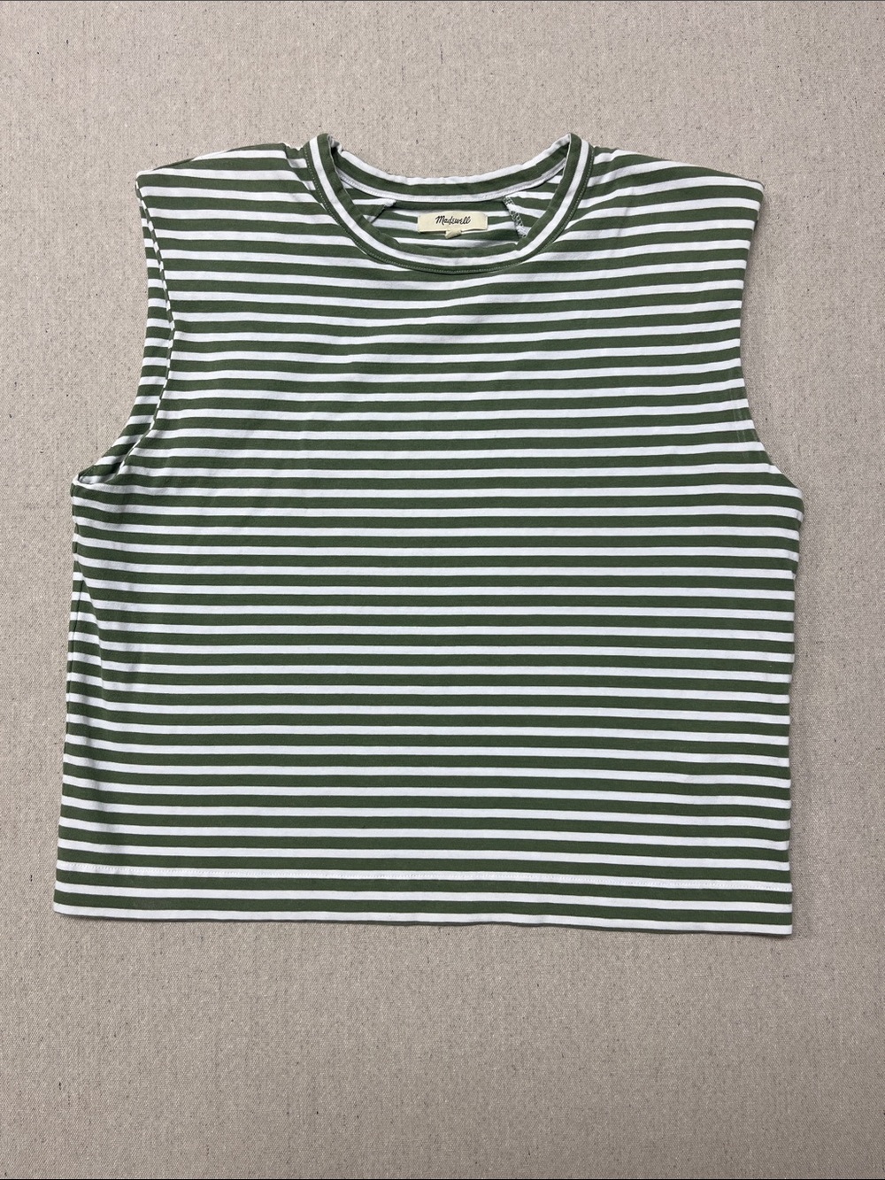 Madewell Green White Striped Muscle Tank Top Shoulder Pads Size Medium M